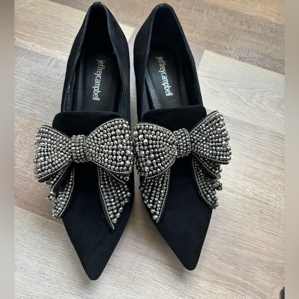 Jeffrey Campbell Black Beaded Bow Loafers